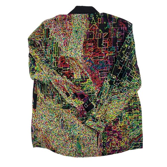 Ferrari - Graphic Print Long Sleeve Silk Shirt in Green & Black Multicolor - Picture 3 of 4